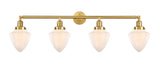 215-SG-G661-7 4-Light 45.75" Satin Gold Bath Vanity Light - Matte White Cased Small Bullet Glass - LED Bulb - Dimmensions: 45.75 x 8 x 15 - Glass Up or Down: Yes