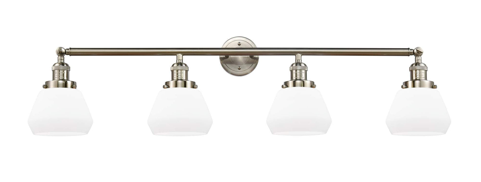 215-SN-G171 4-Light 42.75" Brushed Satin Nickel Bath Vanity Light - Matte White Cased Fulton Glass - LED Bulb - Dimmensions: 42.75 x 7.875 x 9.25 - Glass Up or Down: Yes