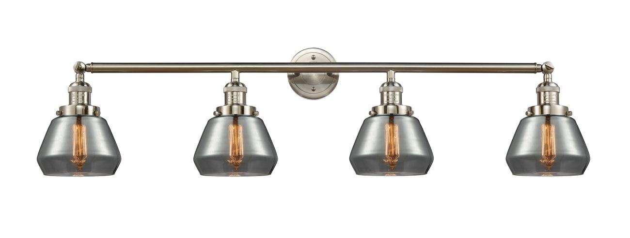 215-SN-G173 4-Light 42.75" Brushed Satin Nickel Bath Vanity Light - Plated Smoke Fulton Glass - LED Bulb - Dimmensions: 42.75 x 7.875 x 9.25 - Glass Up or Down: Yes