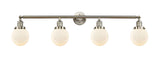 215-SN-G201-6 4-Light 42" Brushed Satin Nickel Bath Vanity Light - Matte White Cased Beacon Glass - LED Bulb - Dimmensions: 42 x 8.125 x 12.125 - Glass Up or Down: Yes