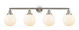 215-SN-G201-8 4-Light 44" Brushed Satin Nickel Bath Vanity Light - Matte White Cased Beacon Glass - LED Bulb - Dimmensions: 44 x 9.125 x 14.125 - Glass Up or Down: Yes