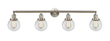 215-SN-G202-6 4-Light 42" Brushed Satin Nickel Bath Vanity Light - Clear Beacon Glass - LED Bulb - Dimmensions: 42 x 8.125 x 12.125 - Glass Up or Down: Yes