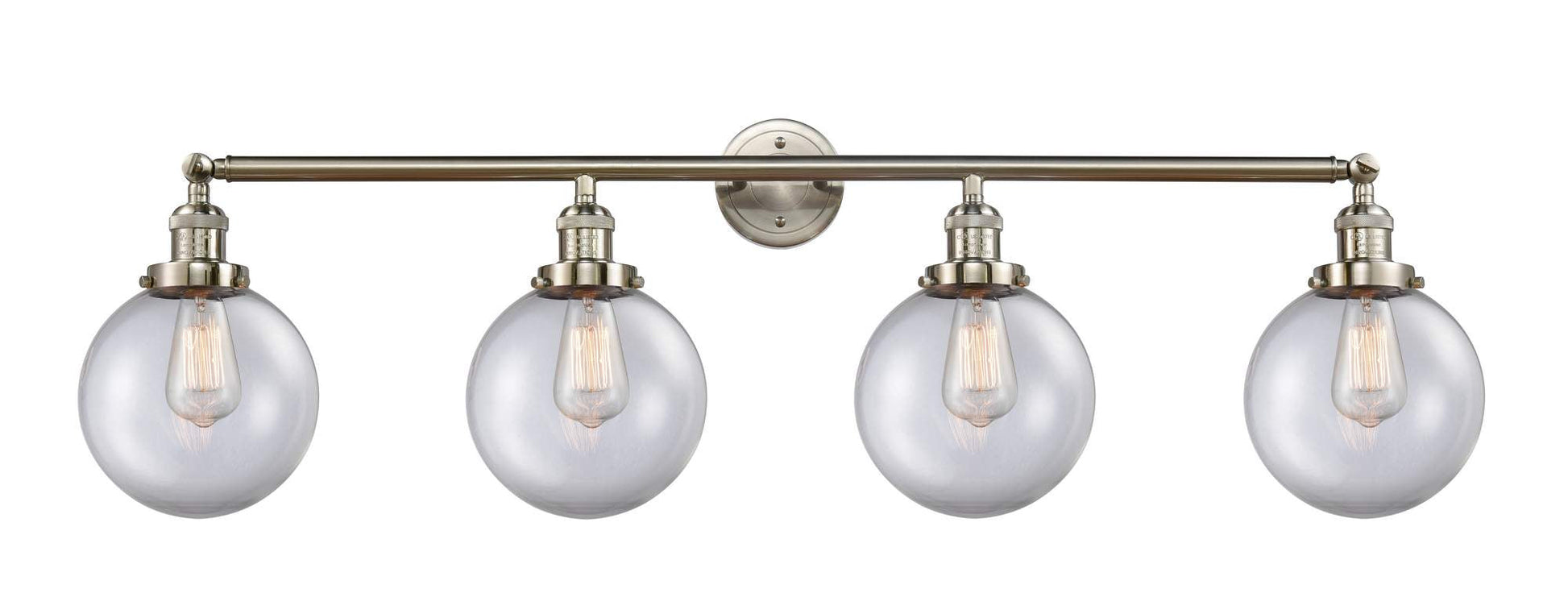 215-SN-G202-8 4-Light 44" Brushed Satin Nickel Bath Vanity Light - Clear Beacon Glass - LED Bulb - Dimmensions: 44 x 9.125 x 14.125 - Glass Up or Down: Yes