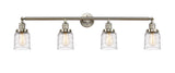 215-SN-G513 4-Light 42" Brushed Satin Nickel Bath Vanity Light - Clear Deco Swirl Small Bell Glass - LED Bulb - Dimmensions: 42 x 7 x 9.75 - Glass Up or Down: Yes