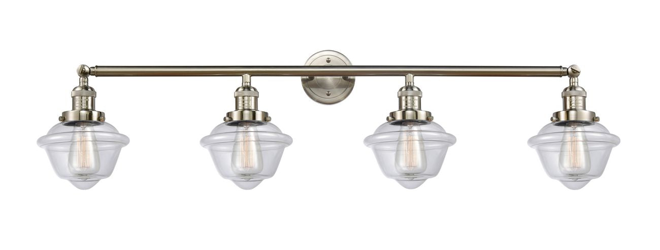 215-SN-G532 4-Light 46" Brushed Satin Nickel Bath Vanity Light - Clear Small Oxford Glass - LED Bulb - Dimmensions: 46 x 9 x 10 - Glass Up or Down: Yes