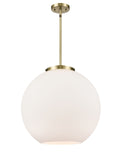 1-Light 17.75" Antique Brass Pendant - Cased Matte White Large Athens Glass LED