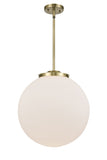 221-1S-AB-G201-16 1-Light 16" Antique Brass Pendant - Matte White Cased Beacon Glass - LED Bulb - Dimmensions: 16 x 16 x 17<br>Minimum Height : 26<br>Maximum Height : 50 - Sloped Ceiling Compatible: Yes