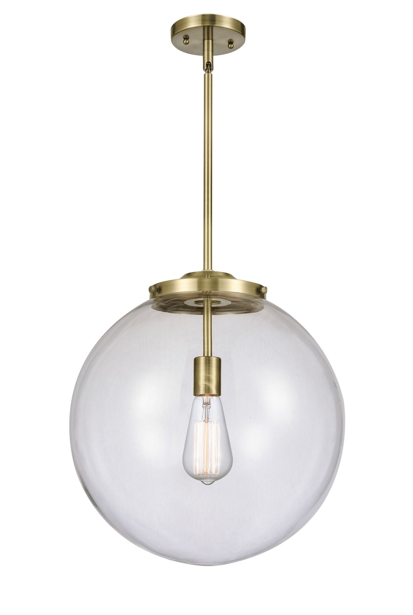 221-1S-AB-G202-16 1-Light 16" Antique Brass Pendant - Clear Beacon Glass - LED Bulb - Dimmensions: 16 x 16 x 17<br>Minimum Height : 26<br>Maximum Height : 50 - Sloped Ceiling Compatible: Yes