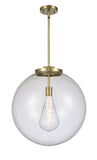 221-1S-AB-G202-18 1-Light 18" Antique Brass Pendant - Clear Beacon Glass - LED Bulb - Dimmensions: 18 x 18 x 19<br>Minimum Height : 28<br>Maximum Height : 52 - Sloped Ceiling Compatible: Yes