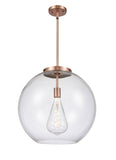 221-1S-AC-G122-18 1-Light 17.75" Antique Copper Pendant - Clear Large Athens Glass - LED Bulb - Dimmensions: 17.75 x 17.75 x 18.375<br>Minimum Height : 27.375<br>Maximum Height : 51.375 - Sloped Ceiling Compatible: Yes