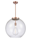 221-1S-AC-G124-18 1-Light 17.75" Antique Copper Pendant - Seedy Large Athens Glass - LED Bulb - Dimmensions: 17.75 x 17.75 x 18.375<br>Minimum Height : 27.375<br>Maximum Height : 51.375 - Sloped Ceiling Compatible: Yes