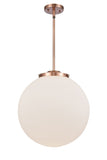 1-Light 16" Antique Brass Pendant - Matte White Cased Beacon Glass LED