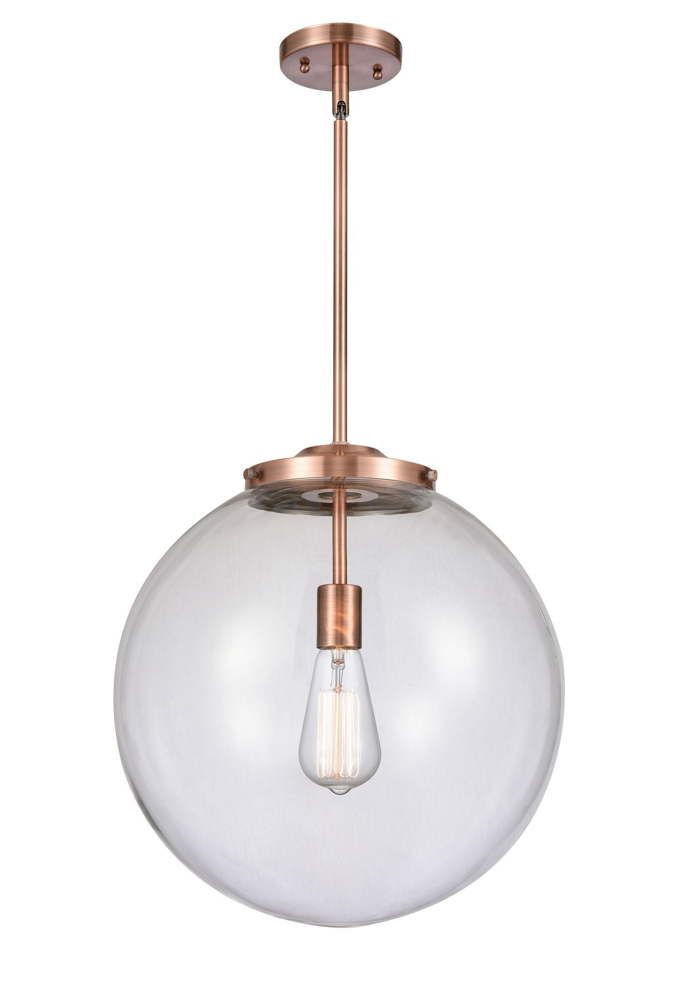 1-Light 16" Antique Brass Pendant - Clear Beacon Glass LED