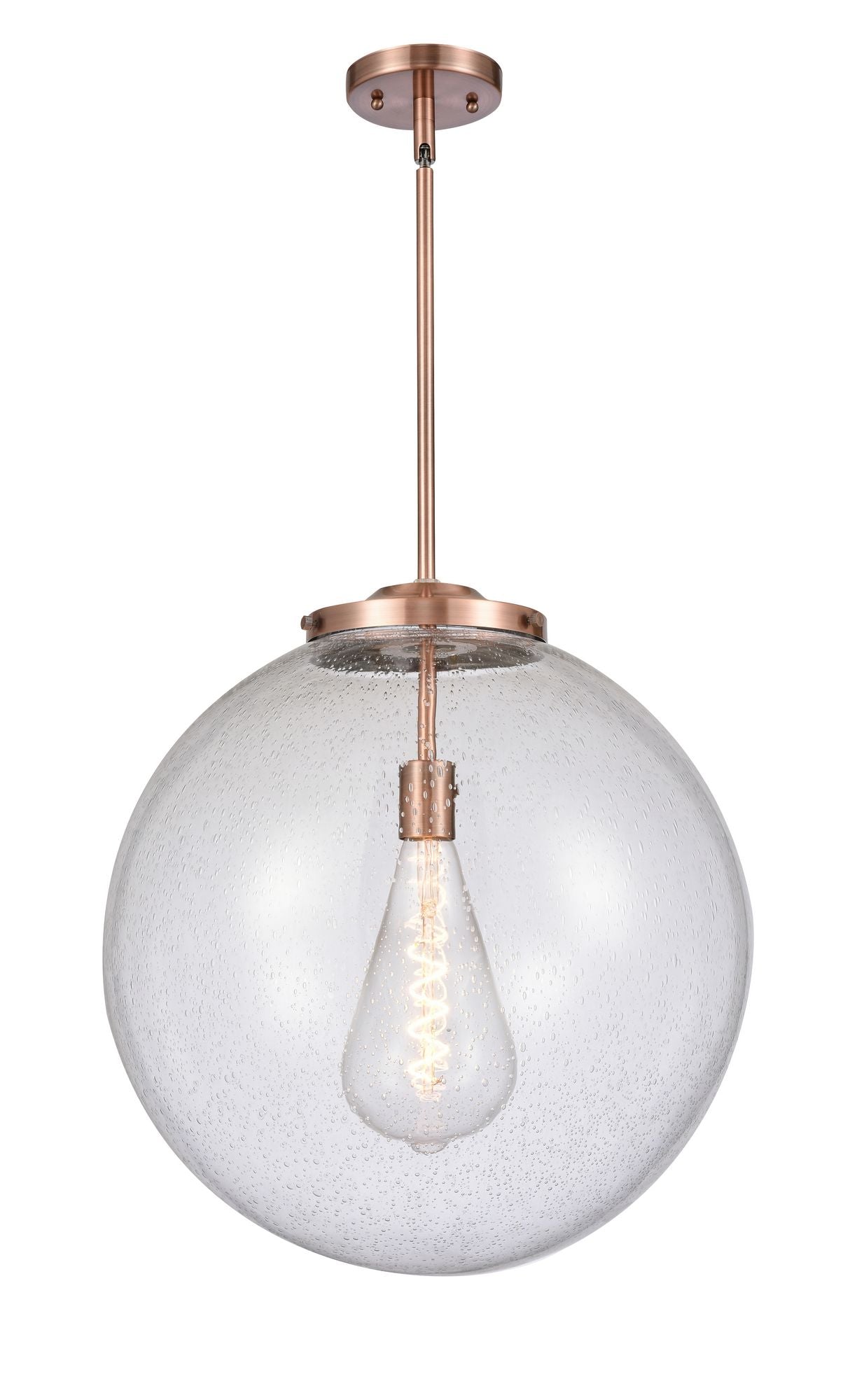 1-Light 18" Antique Brass Pendant - Seedy Beacon Glass LED