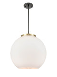 221-1S-BAB-G121-16 1-Light 15.75" Black Antique Brass Pendant - Cased Matte White Large Athens Glass - LED Bulb - Dimmensions: 15.75 x 15.75 x 16.375<br>Minimum Height : 26<br>Maximum Height : 50 - Sloped Ceiling Compatible: Yes