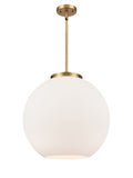 221-1S-BB-G121-18 1-Light 17.75" Brushed Brass Pendant - Cased Matte White Large Athens Glass - LED Bulb - Dimmensions: 17.75 x 17.75 x 18.375<br>Minimum Height : 27.375<br>Maximum Height : 51.375 - Sloped Ceiling Compatible: Yes