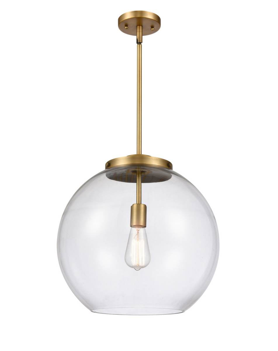 221-1S-BB-G122-16 1-Light 15.75" Brushed Brass Pendant - Clear Large Athens Glass - LED Bulb - Dimmensions: 15.75 x 15.75 x 16.375<br>Minimum Height : 26<br>Maximum Height : 50 - Sloped Ceiling Compatible: Yes