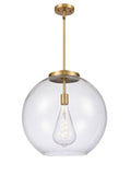 221-1S-BB-G122-18 1-Light 17.75" Brushed Brass Pendant - Clear Large Athens Glass - LED Bulb - Dimmensions: 17.75 x 17.75 x 18.375<br>Minimum Height : 27.375<br>Maximum Height : 51.375 - Sloped Ceiling Compatible: Yes