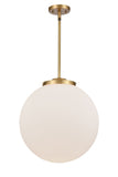 221-1S-BB-G201-16 1-Light 16" Brushed Brass Pendant - Matte White Cased Beacon Glass - LED Bulb - Dimmensions: 16 x 16 x 17<br>Minimum Height : 26<br>Maximum Height : 50 - Sloped Ceiling Compatible: Yes