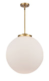 221-1S-BB-G201-18 1-Light 18" Brushed Brass Pendant - Matte White Cased Beacon Glass - LED Bulb - Dimmensions: 18 x 18 x 19<br>Minimum Height : 28<br>Maximum Height : 52 - Sloped Ceiling Compatible: Yes