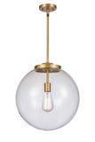 221-1S-BB-G202-16 1-Light 16" Brushed Brass Pendant - Clear Beacon Glass - LED Bulb - Dimmensions: 16 x 16 x 17<br>Minimum Height : 26<br>Maximum Height : 50 - Sloped Ceiling Compatible: Yes