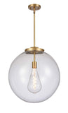 221-1S-BB-G202-18 1-Light 18" Brushed Brass Pendant - Clear Beacon Glass - LED Bulb - Dimmensions: 18 x 18 x 19<br>Minimum Height : 28<br>Maximum Height : 52 - Sloped Ceiling Compatible: Yes