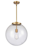 221-1S-BB-G204-16 1-Light 16" Brushed Brass Pendant - Seedy Beacon Glass - LED Bulb - Dimmensions: 16 x 16 x 17<br>Minimum Height : 26<br>Maximum Height : 50 - Sloped Ceiling Compatible: Yes
