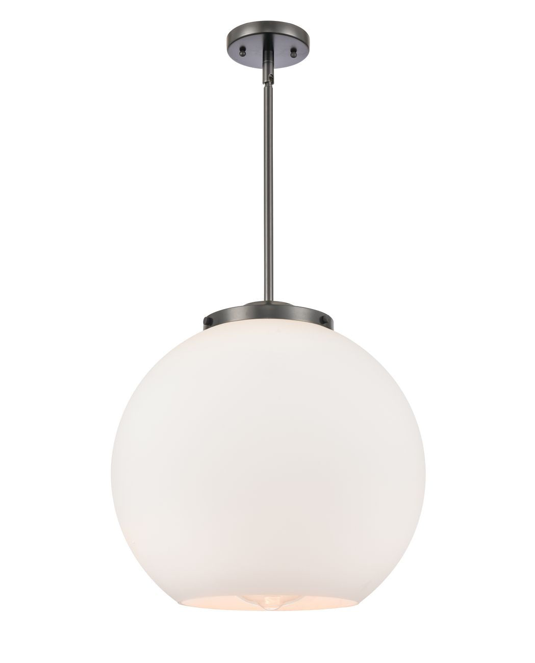 221-1S-BK-G121-16 1-Light 15.75" Matte Black Pendant - Cased Matte White Large Athens Glass - LED Bulb - Dimmensions: 15.75 x 15.75 x 16.375<br>Minimum Height : 26<br>Maximum Height : 50 - Sloped Ceiling Compatible: Yes