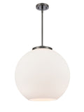 221-1S-BK-G121-18 1-Light 17.75" Matte Black Pendant - Cased Matte White Large Athens Glass - LED Bulb - Dimmensions: 17.75 x 17.75 x 18.375<br>Minimum Height : 27.375<br>Maximum Height : 51.375 - Sloped Ceiling Compatible: Yes