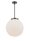 221-1S-BK-G201-16 1-Light 16" Matte Black Pendant - Matte White Cased Beacon Glass - LED Bulb - Dimmensions: 16 x 16 x 17<br>Minimum Height : 26<br>Maximum Height : 50 - Sloped Ceiling Compatible: Yes