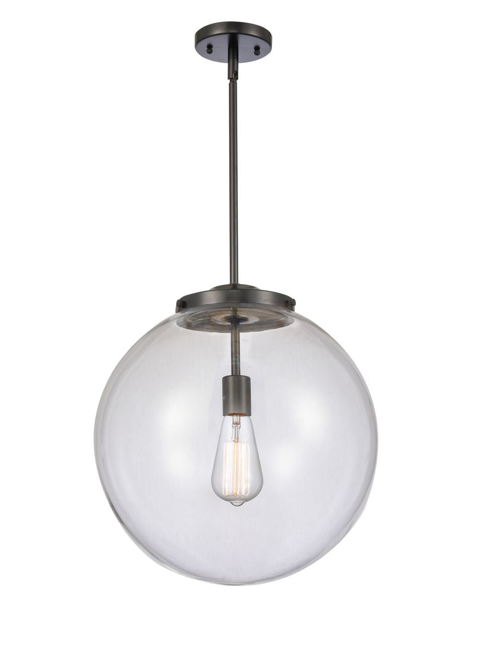221-1S-BK-G202-16 1-Light 16" Matte Black Pendant - Clear Beacon Glass - LED Bulb - Dimmensions: 16 x 16 x 17<br>Minimum Height : 26<br>Maximum Height : 50 - Sloped Ceiling Compatible: Yes