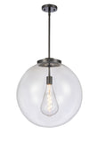 221-1S-BK-G202-18 1-Light 18" Matte Black Pendant - Clear Beacon Glass - LED Bulb - Dimmensions: 18 x 18 x 19<br>Minimum Height : 28<br>Maximum Height : 52 - Sloped Ceiling Compatible: Yes