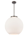 221-1S-OB-G121-18 1-Light 17.75" Oil Rubbed Bronze Pendant - Cased Matte White Large Athens Glass - LED Bulb - Dimmensions: 17.75 x 17.75 x 18.375<br>Minimum Height : 27.375<br>Maximum Height : 51.375 - Sloped Ceiling Compatible: Yes