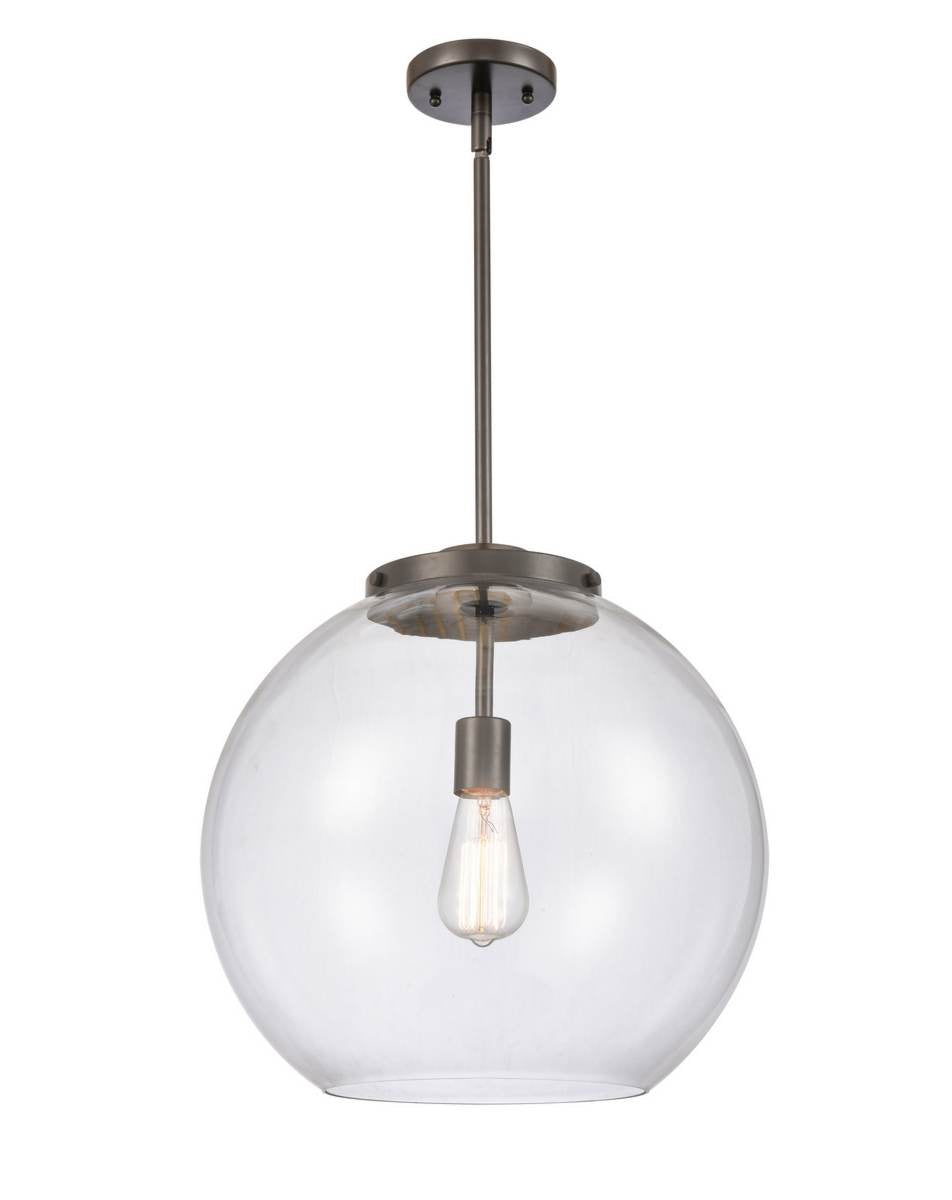 221-1S-OB-G122-16 1-Light 15.75" Oil Rubbed Bronze Pendant - Clear Large Athens Glass - LED Bulb - Dimmensions: 15.75 x 15.75 x 16.375<br>Minimum Height : 26<br>Maximum Height : 50 - Sloped Ceiling Compatible: Yes