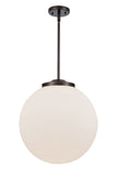 221-1S-OB-G201-16 1-Light 16" Oil Rubbed Bronze Pendant - Matte White Cased Beacon Glass - LED Bulb - Dimmensions: 16 x 16 x 17<br>Minimum Height : 26<br>Maximum Height : 50 - Sloped Ceiling Compatible: Yes