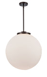 221-1S-OB-G201-18 1-Light 18" Oil Rubbed Bronze Pendant - Matte White Cased Beacon Glass - LED Bulb - Dimmensions: 18 x 18 x 19<br>Minimum Height : 28<br>Maximum Height : 52 - Sloped Ceiling Compatible: Yes