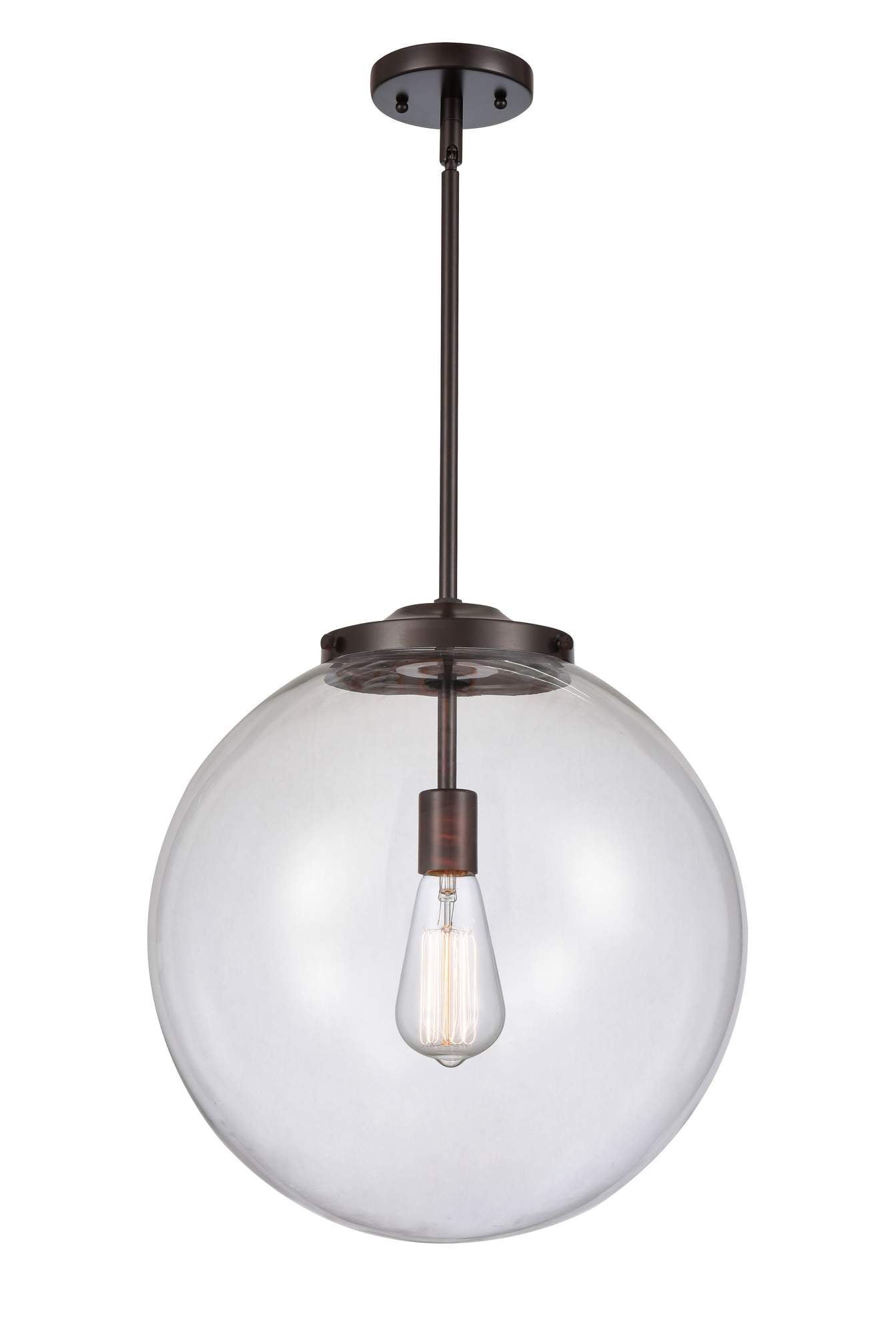 221-1S-OB-G202-16 1-Light 16" Oil Rubbed Bronze Pendant - Clear Beacon Glass - LED Bulb - Dimmensions: 16 x 16 x 17<br>Minimum Height : 26<br>Maximum Height : 50 - Sloped Ceiling Compatible: Yes