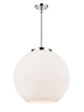 221-1S-PC-G121-18 1-Light 17.75" Polished Chrome Pendant - Cased Matte White Large Athens Glass - LED Bulb - Dimmensions: 17.75 x 17.75 x 18.375<br>Minimum Height : 27.375<br>Maximum Height : 51.375 - Sloped Ceiling Compatible: Yes
