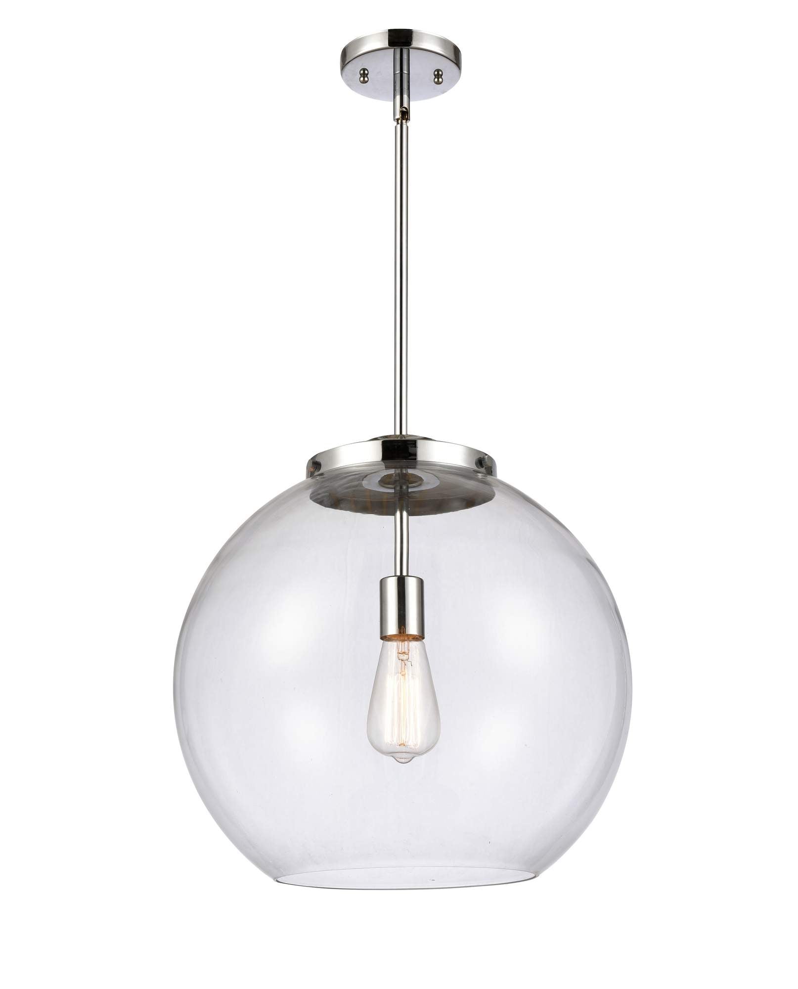 221-1S-PC-G122-16 1-Light 15.75" Polished Chrome Pendant - Clear Large Athens Glass - LED Bulb - Dimmensions: 15.75 x 15.75 x 16.375<br>Minimum Height : 26<br>Maximum Height : 50 - Sloped Ceiling Compatible: Yes