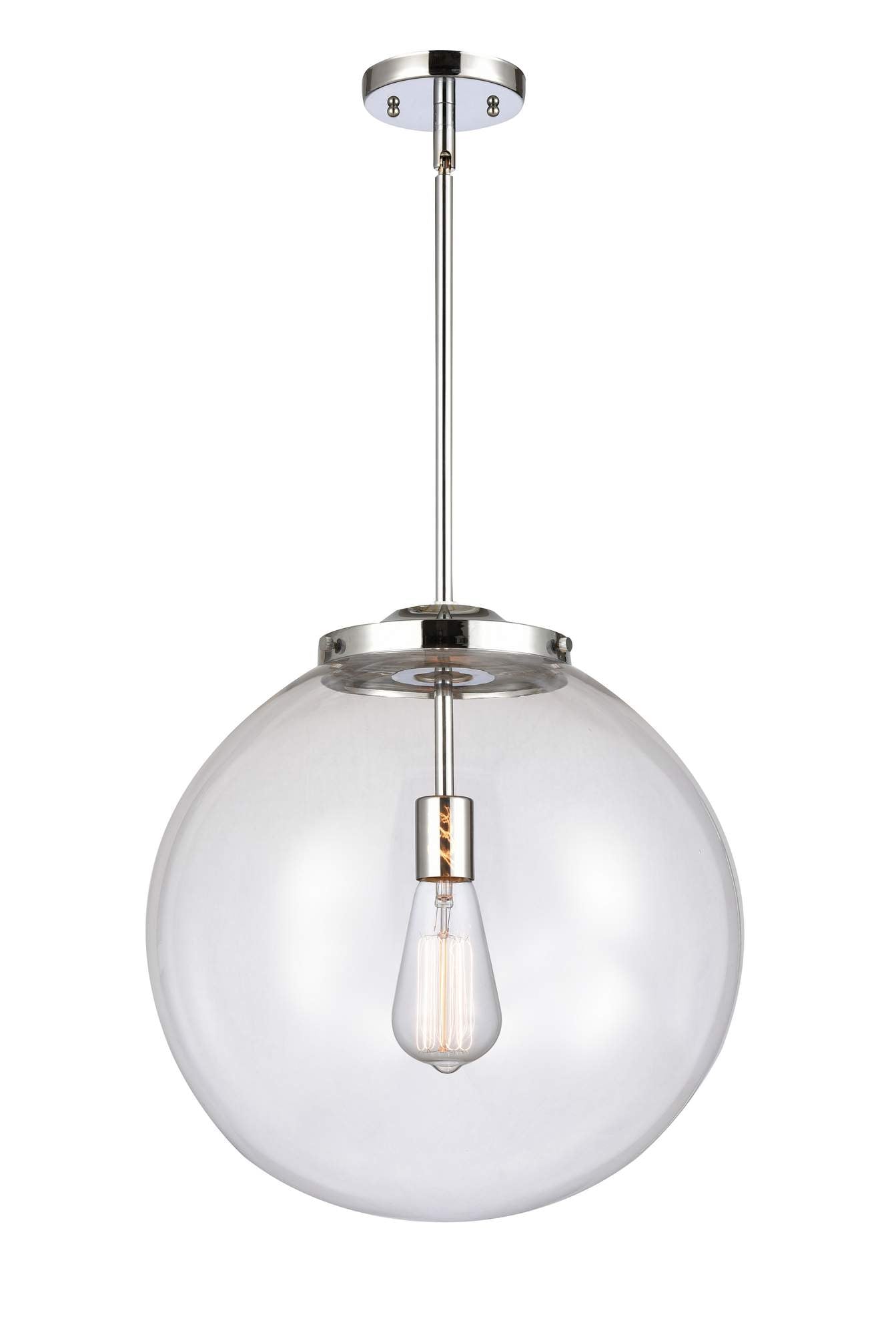 221-1S-PC-G202-16 1-Light 16" Polished Chrome Pendant - Clear Beacon Glass - LED Bulb - Dimmensions: 16 x 16 x 17<br>Minimum Height : 26<br>Maximum Height : 50 - Sloped Ceiling Compatible: Yes