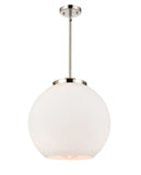 221-1S-PN-G121-16 1-Light 15.75" Polished Nickel Pendant - Cased Matte White Large Athens Glass - LED Bulb - Dimmensions: 15.75 x 15.75 x 16.375<br>Minimum Height : 26<br>Maximum Height : 50 - Sloped Ceiling Compatible: Yes