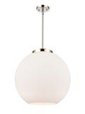 221-1S-PN-G121-18 1-Light 17.75" Polished Nickel Pendant - Cased Matte White Large Athens Glass - LED Bulb - Dimmensions: 17.75 x 17.75 x 18.375<br>Minimum Height : 27.375<br>Maximum Height : 51.375 - Sloped Ceiling Compatible: Yes
