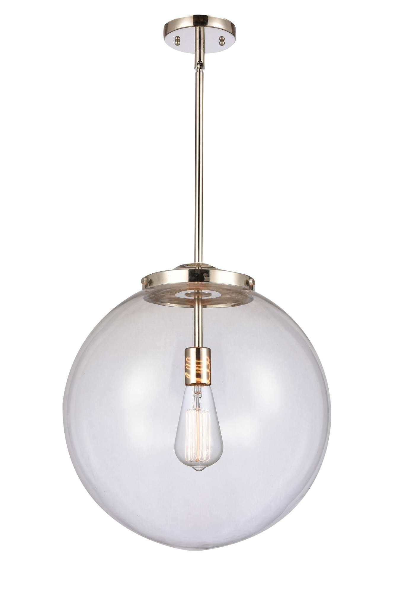 221-1S-PN-G202-16 1-Light 16" Polished Nickel Pendant - Clear Beacon Glass - LED Bulb - Dimmensions: 16 x 16 x 17<br>Minimum Height : 26<br>Maximum Height : 50 - Sloped Ceiling Compatible: Yes