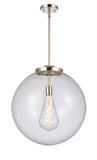 221-1S-PN-G202-18 1-Light 18" Polished Nickel Pendant - Clear Beacon Glass - LED Bulb - Dimmensions: 18 x 18 x 19<br>Minimum Height : 28<br>Maximum Height : 52 - Sloped Ceiling Compatible: Yes