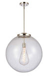 221-1S-PN-G204-18 1-Light 18" Polished Nickel Pendant - Seedy Beacon Glass - LED Bulb - Dimmensions: 18 x 18 x 19<br>Minimum Height : 28<br>Maximum Height : 52 - Sloped Ceiling Compatible: Yes