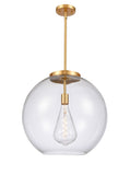 221-1S-SG-G122-18 1-Light 17.75" Satin Gold Pendant - Clear Large Athens Glass - LED Bulb - Dimmensions: 17.75 x 17.75 x 18.375<br>Minimum Height : 27.375<br>Maximum Height : 51.375 - Sloped Ceiling Compatible: Yes