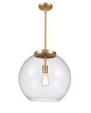 221-1S-SG-G124-16 1-Light 15.75" Satin Gold Pendant - Seedy Large Athens Glass - LED Bulb - Dimmensions: 15.75 x 15.75 x 16.375<br>Minimum Height : 26<br>Maximum Height : 50 - Sloped Ceiling Compatible: Yes
