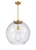221-1S-SG-G124-18 1-Light 17.75" Satin Gold Pendant - Seedy Large Athens Glass - LED Bulb - Dimmensions: 17.75 x 17.75 x 18.375<br>Minimum Height : 27.375<br>Maximum Height : 51.375 - Sloped Ceiling Compatible: Yes
