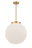 221-1S-SG-G201-16 1-Light 16" Satin Gold Pendant - Matte White Cased Beacon Glass - LED Bulb - Dimmensions: 16 x 16 x 17<br>Minimum Height : 26<br>Maximum Height : 50 - Sloped Ceiling Compatible: Yes