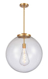 221-1S-SG-G202-18 1-Light 18" Satin Gold Pendant - Clear Beacon Glass - LED Bulb - Dimmensions: 18 x 18 x 19<br>Minimum Height : 28<br>Maximum Height : 52 - Sloped Ceiling Compatible: Yes